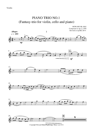 Piano Trio No.1, Fantasy-trio, op.662 - violin part