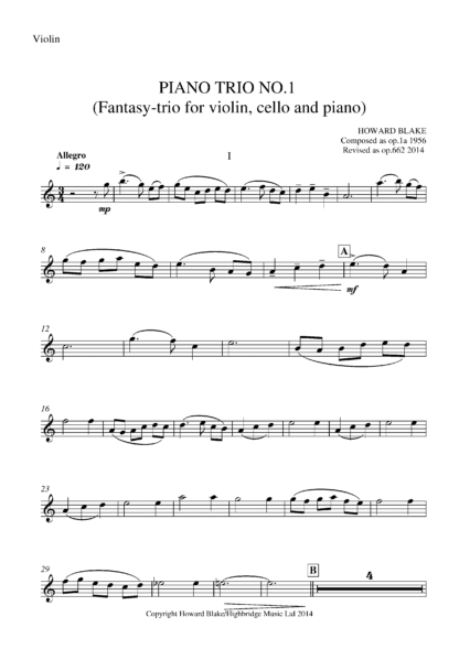 Piano Trio No.1, Fantasy-trio, op.662 - violin part