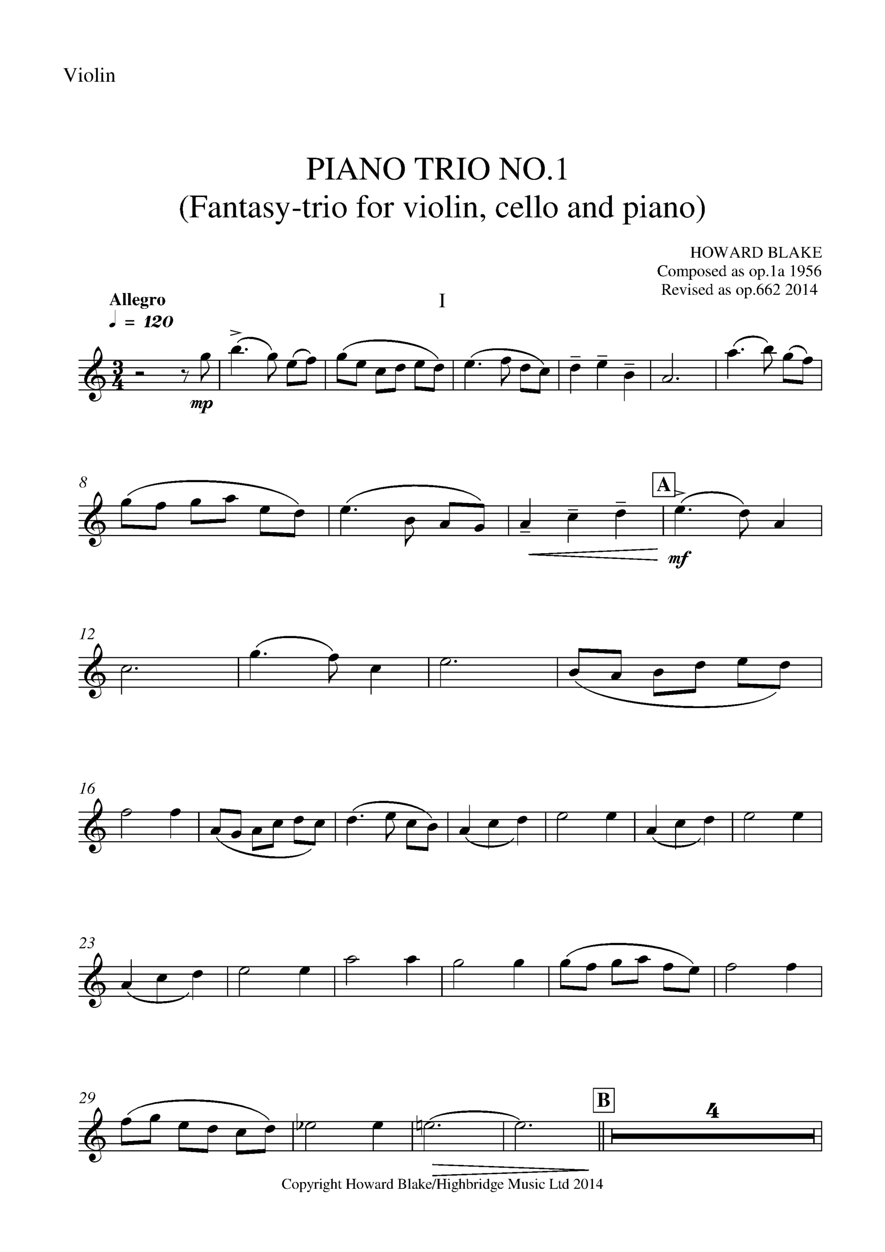 Piano Trio No.1, Fantasy-trio, op.662 - violin part