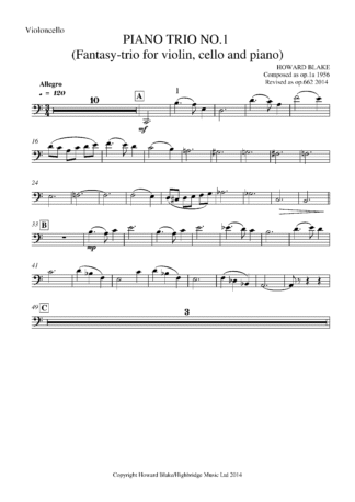 Piano Trio No.1, Fantasy-trio, op.662 - cello part