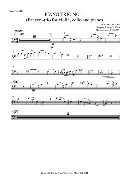 Piano Trio No.1, Fantasy-trio, op.662 - cello part