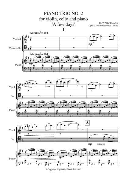 Piano Trio No.2 - 'A Few Days', op.524 - full score