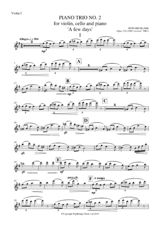 Piano Trio No.2 - 'A Few Days', op.524 - violin part