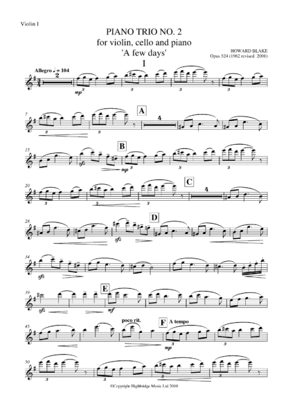Piano Trio No.2 - 'A Few Days', op.524 - violin part