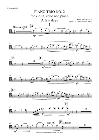 Piano Trio No.2 - 'A Few Days', op.524 - cello part