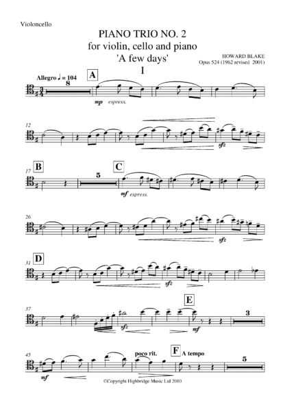 Piano Trio No.2 - 'A Few Days', op.524 - cello part