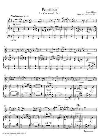 Pennillion for violin & harp (or piano), op.202 - full score