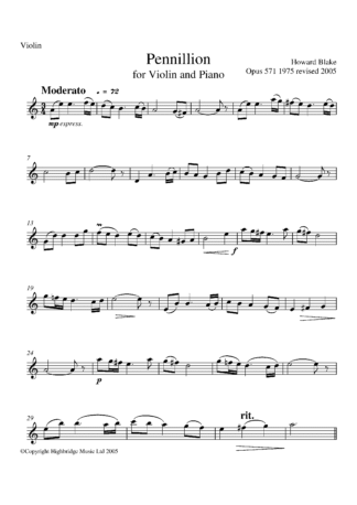 Pennilion for violin & piano, op.571 - violin part
