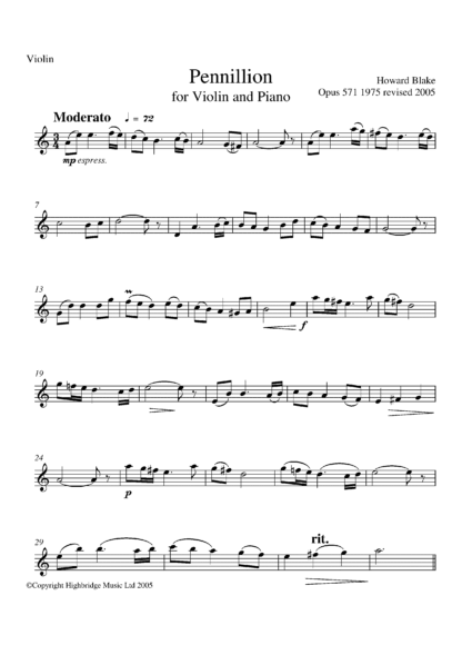 Pennilion for violin & piano, op.571 - violin part