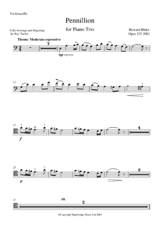 Pennillion for piano trio, op.525 - cello part