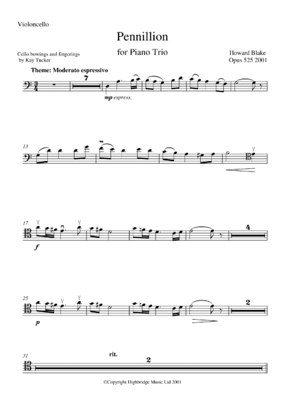 Pennillion for piano trio, op.525 - cello part