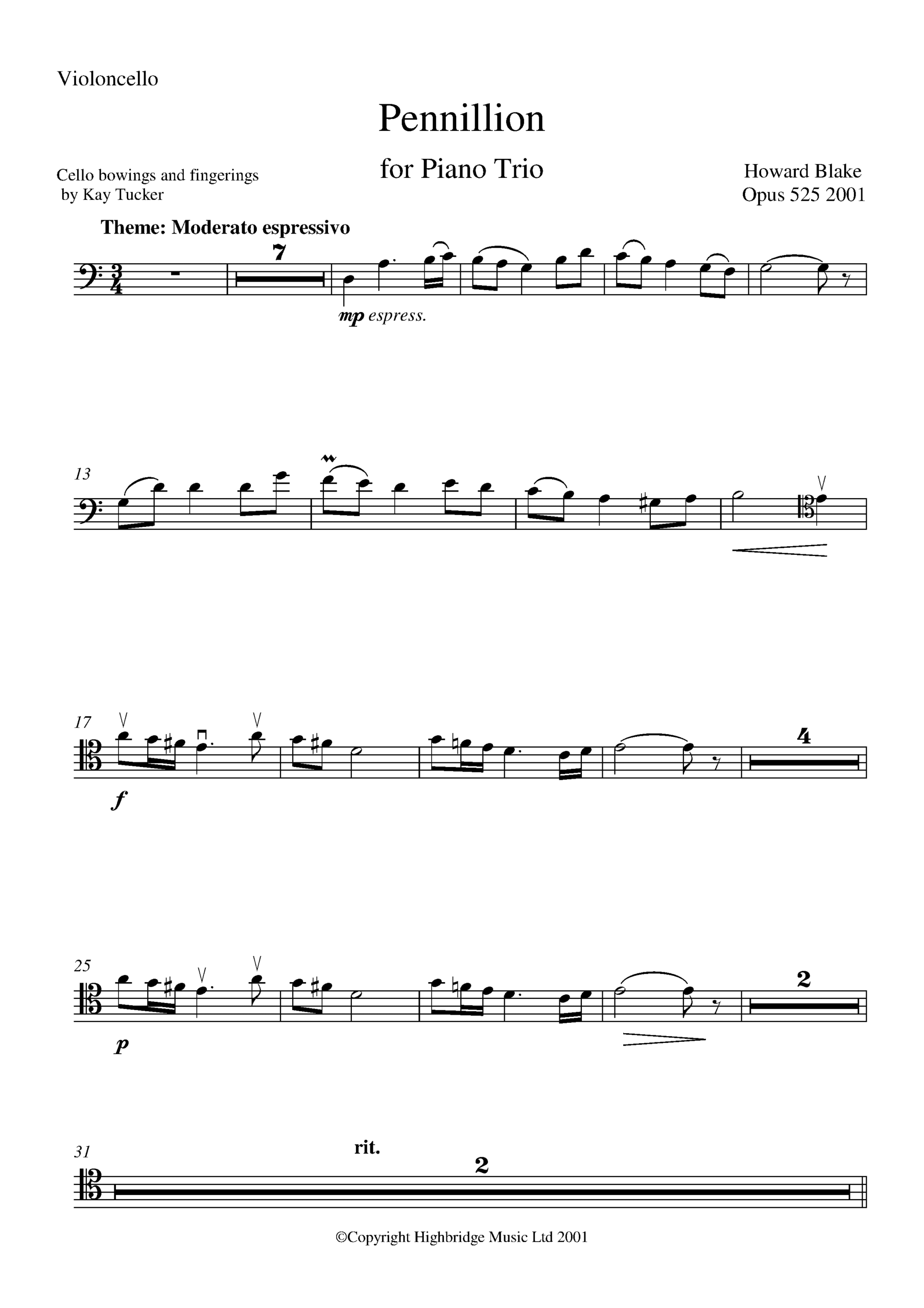 Pennillion for piano trio, op.525 - cello part