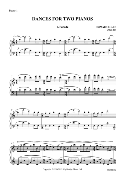 Dances for Two Pianos (two-stave version), op.217 - piano I
