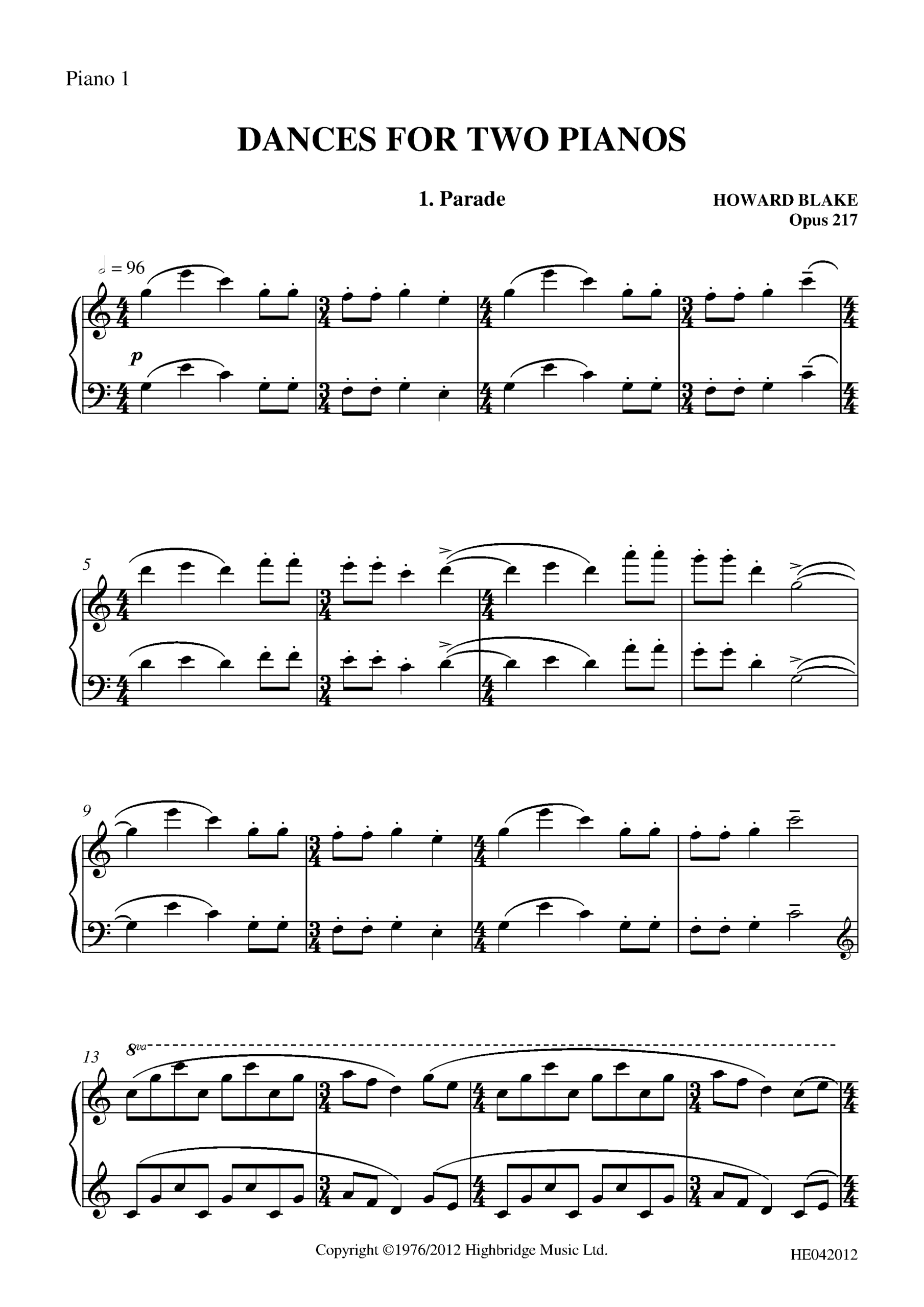 Dances for Two Pianos (two-stave version), op.217 - piano I