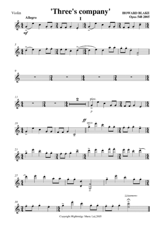 Three's Company for piano trio, op.548 - violin part