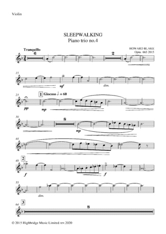 Piano Trio No.4, Sleepwalking, op.665 - violin part