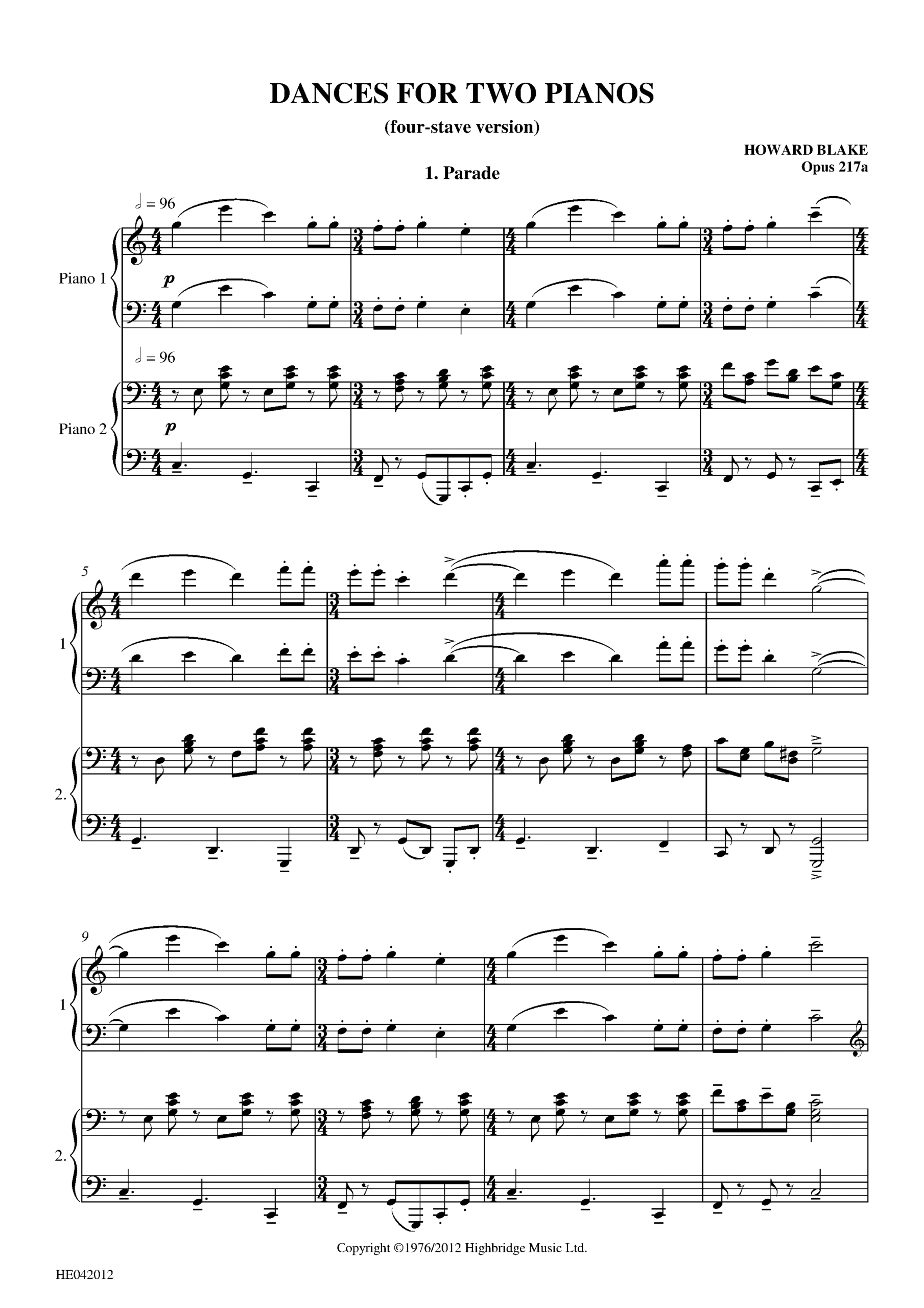 Dances for Two Pianos (four-stave version), op.217a