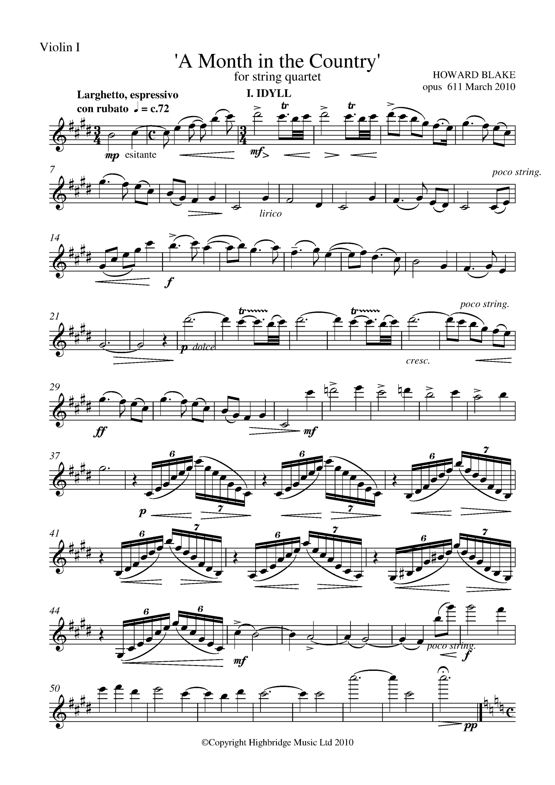 A Month in the Country (for string quartet), op.611 - violin I part