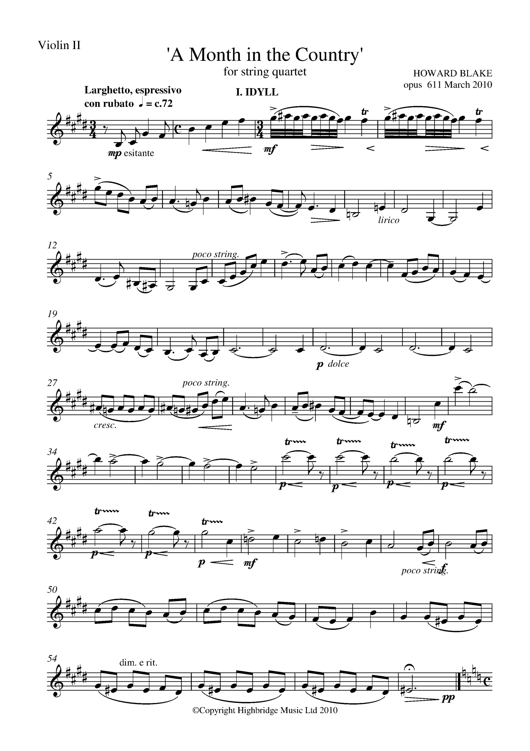 A Month in the Country (for string quartet), op.611 - violin II part