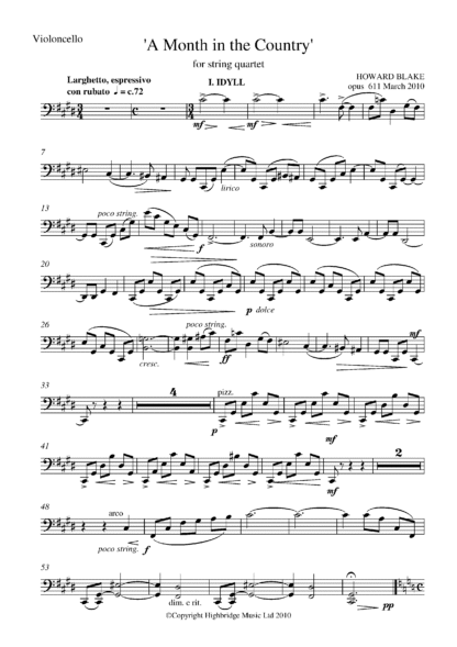 A Month in the Country (for string quartet), op.611 - cello part