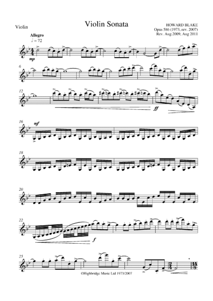 Sonata for violin and piano, op.586 - violin part