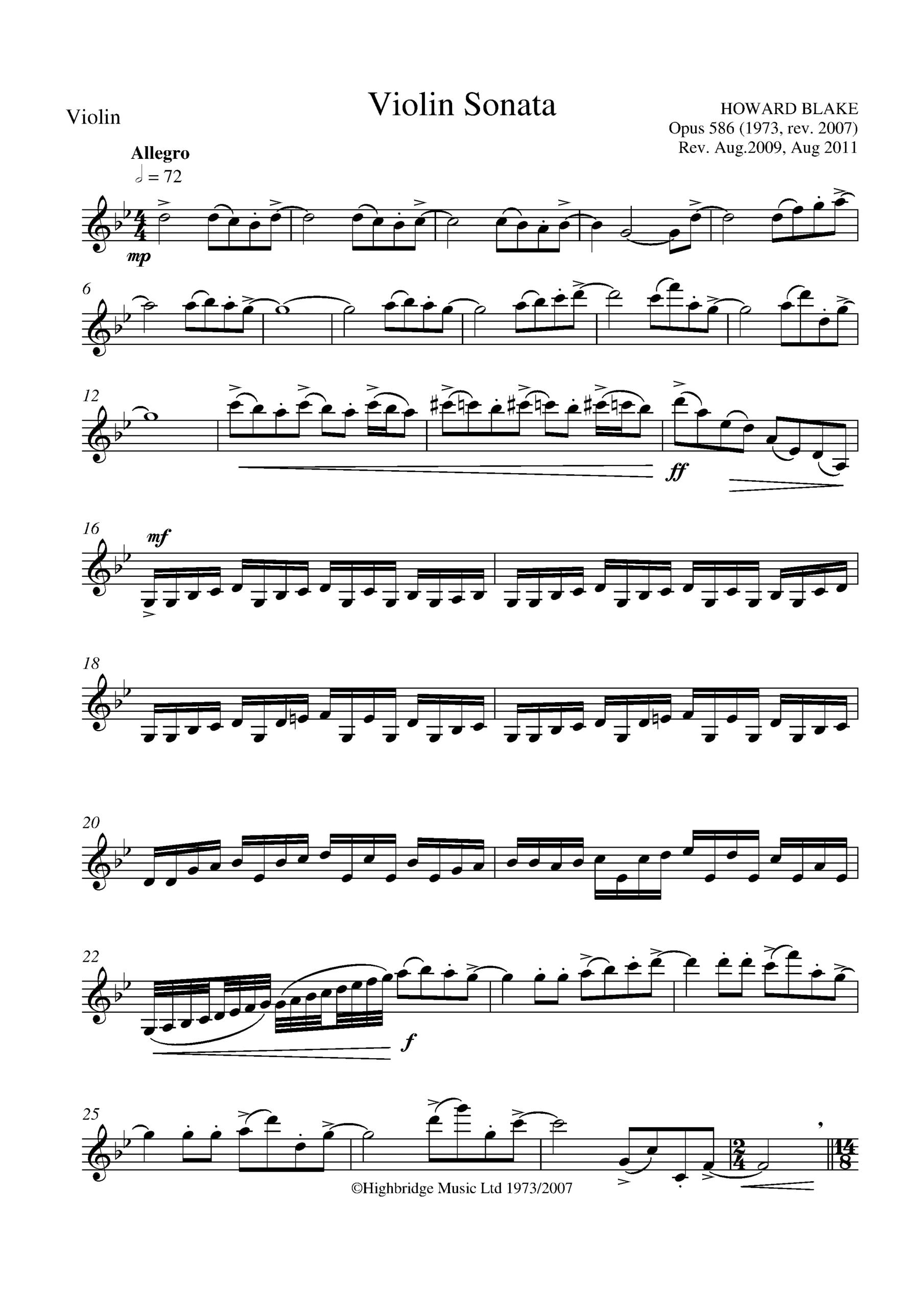 Sonata for violin and piano, op.586 - violin part