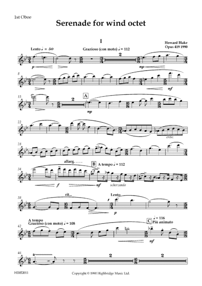 Serenade for Wind Octet, op.419 - oboe 1 part