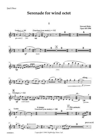Serenade for Wind Octet, op.419 - oboe 2 part
