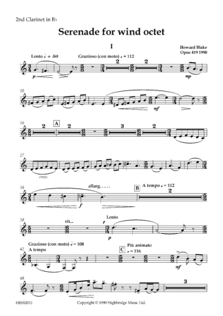 Serenade for Wind Octet, op.419 - clarinet 2 part