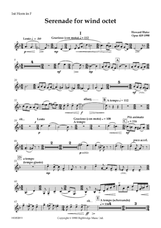 Serenade for Wind Octet, op.419 - horn 1 part