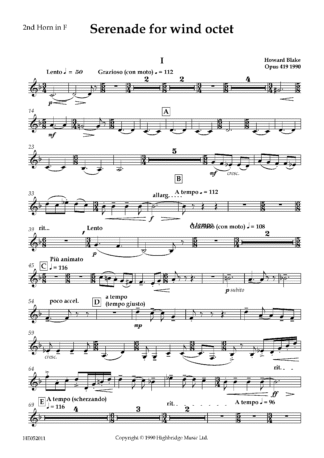 Serenade for Wind Octet, op.419 - horn 2 part