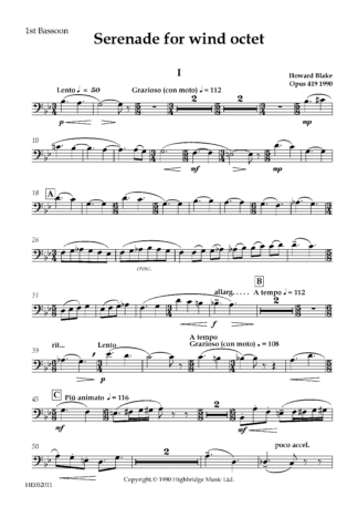 Serenade for Wind Octet, op.419 - bassoon 1 part
