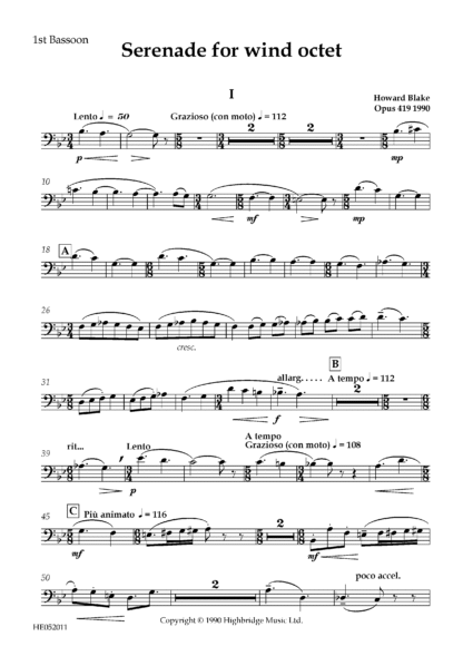 Serenade for Wind Octet, op.419 - bassoon 1 part