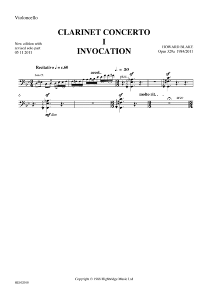 Clarinet Concerto, op.329 - cello part