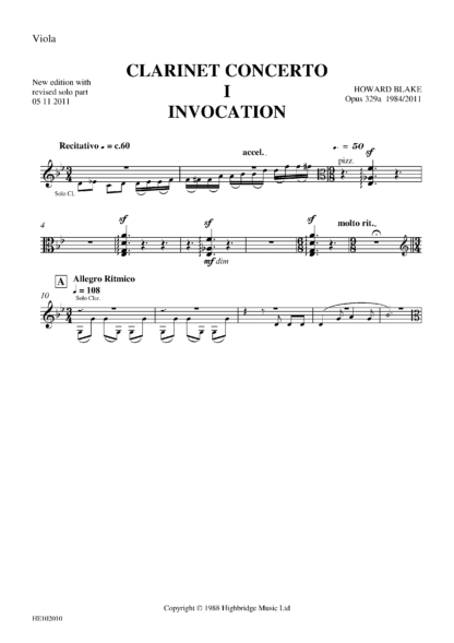 Clarinet Concerto, op.329 - viola part