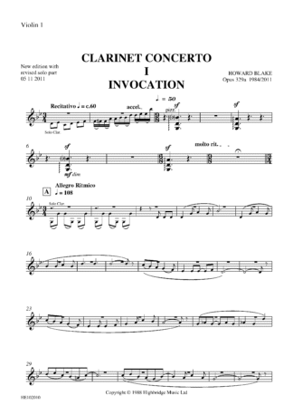 Clarinet Concerto, op.329 - violin 1 part