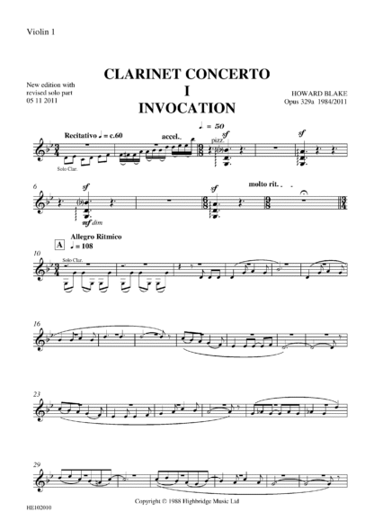 Clarinet Concerto, op.329 - violin 1 part