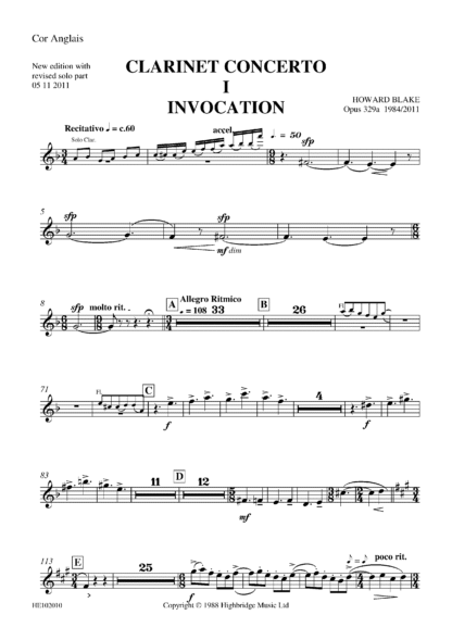 Clarinet Concerto, op.329 - cor anglais part