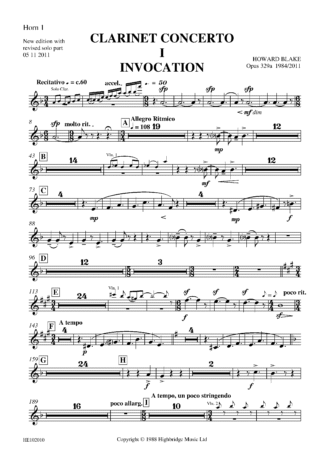 Clarinet Concerto, op.329 - horn 1 part
