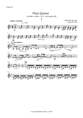Flute Quintet, op.493 - violin II part