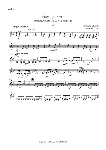 Flute Quintet, op.493 - violin II part