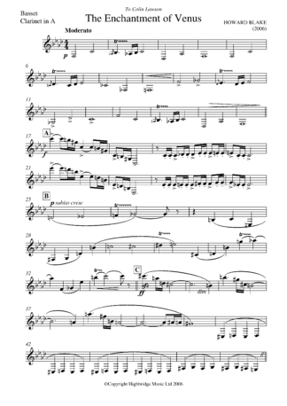 The Enchantment of Venus for basset clarinet and piano, op.566 - clarinet part