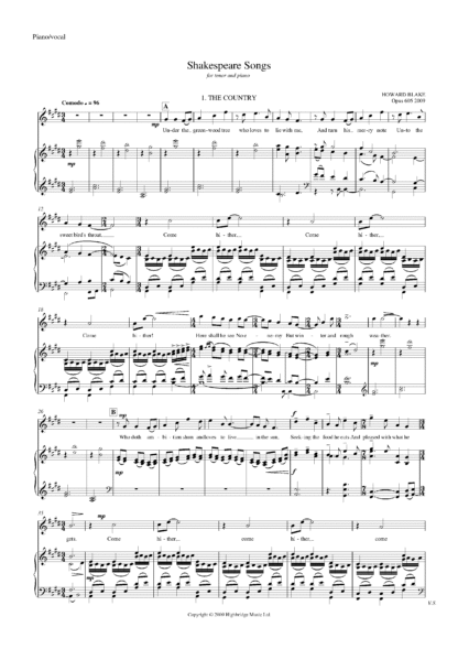 Shakespeare Songs for tenor and piano, op.605 - full score