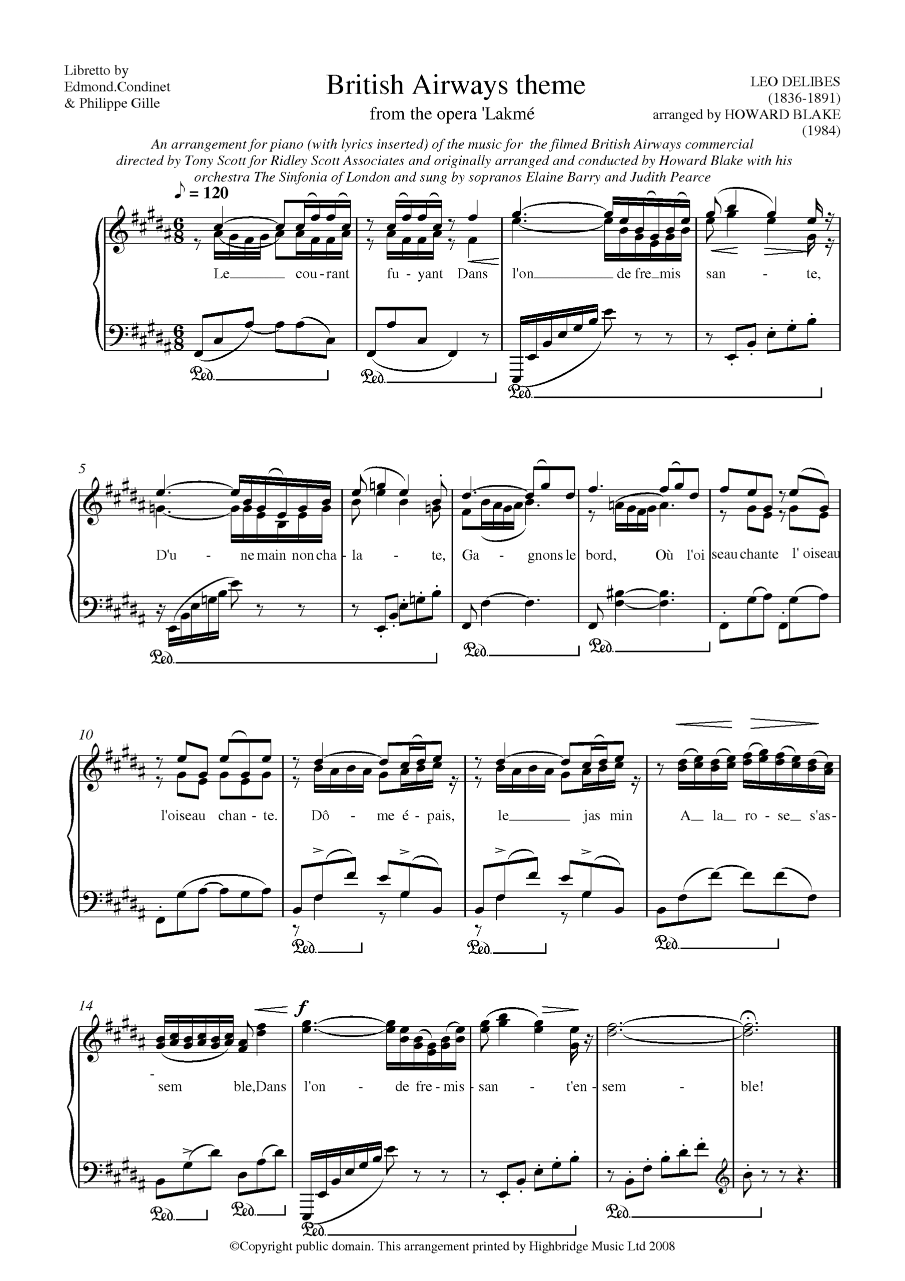 British Airways theme from the opera 'Lakme', op.333