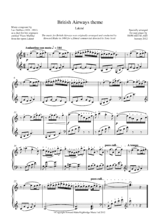 Lakme - for easy piano, op.333
