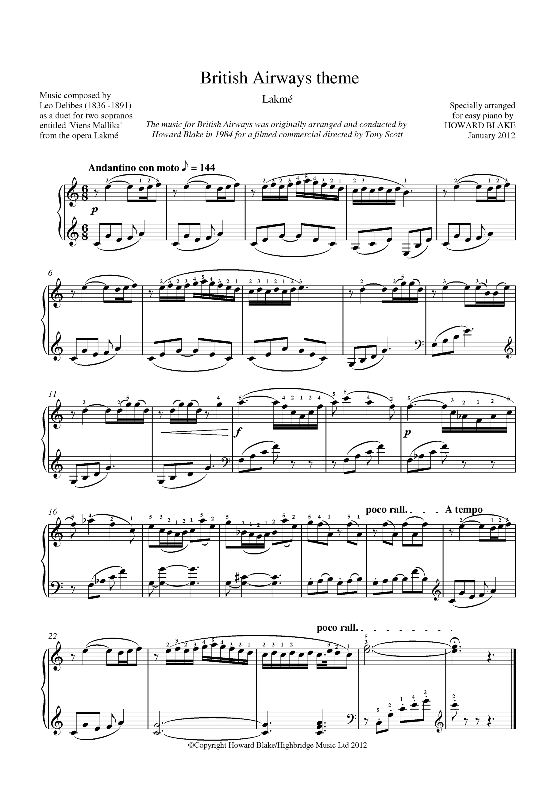Lakme - for easy piano, op.333