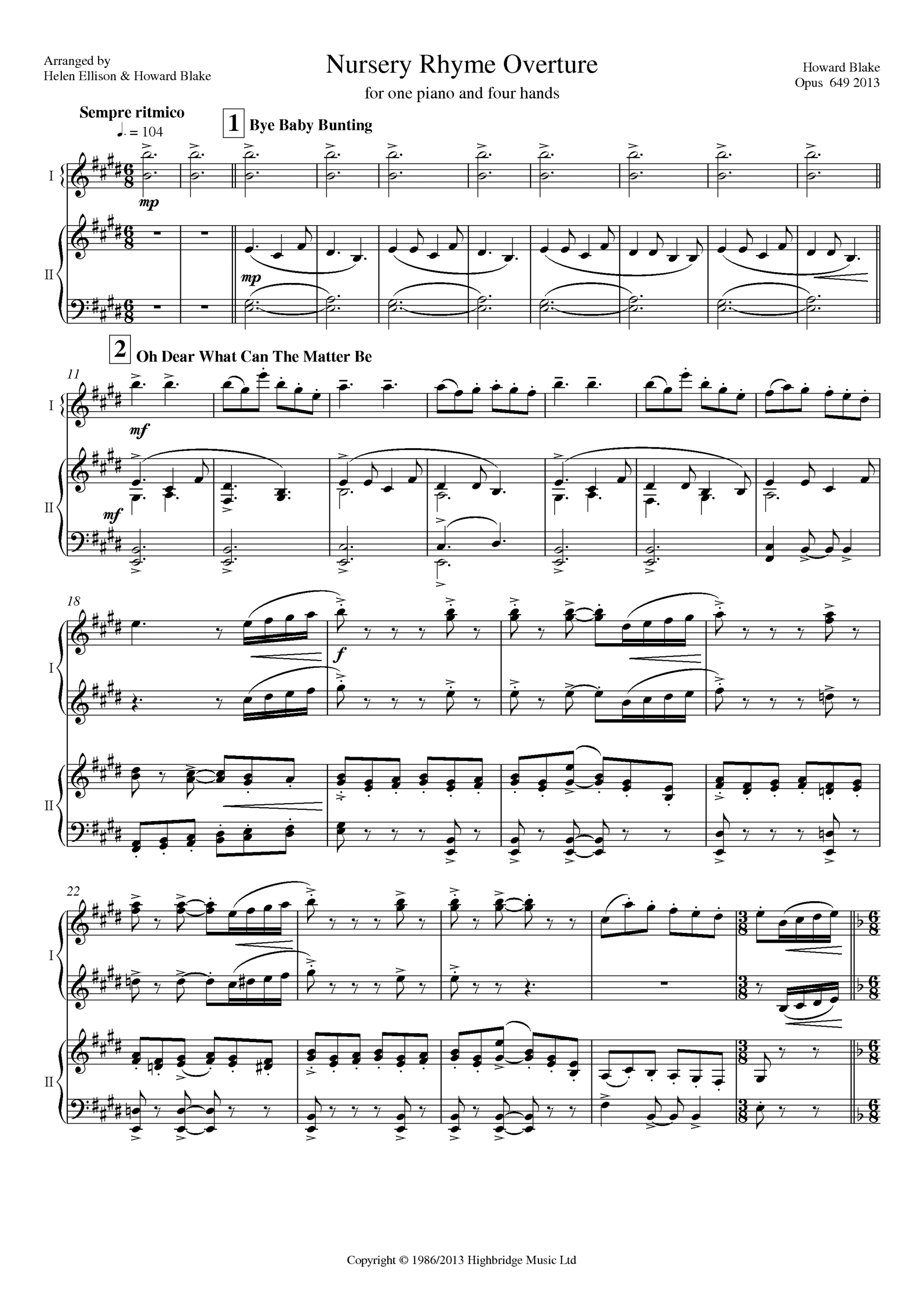 Nursery Rhyme Overture for piano duet, op.649