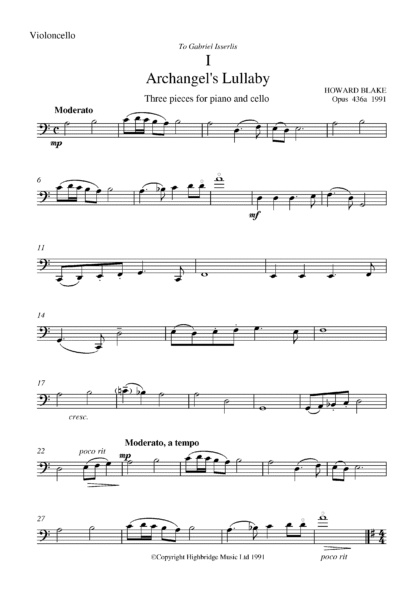 Archangel's Lullaby (for cello and piano), op.436A - cello part