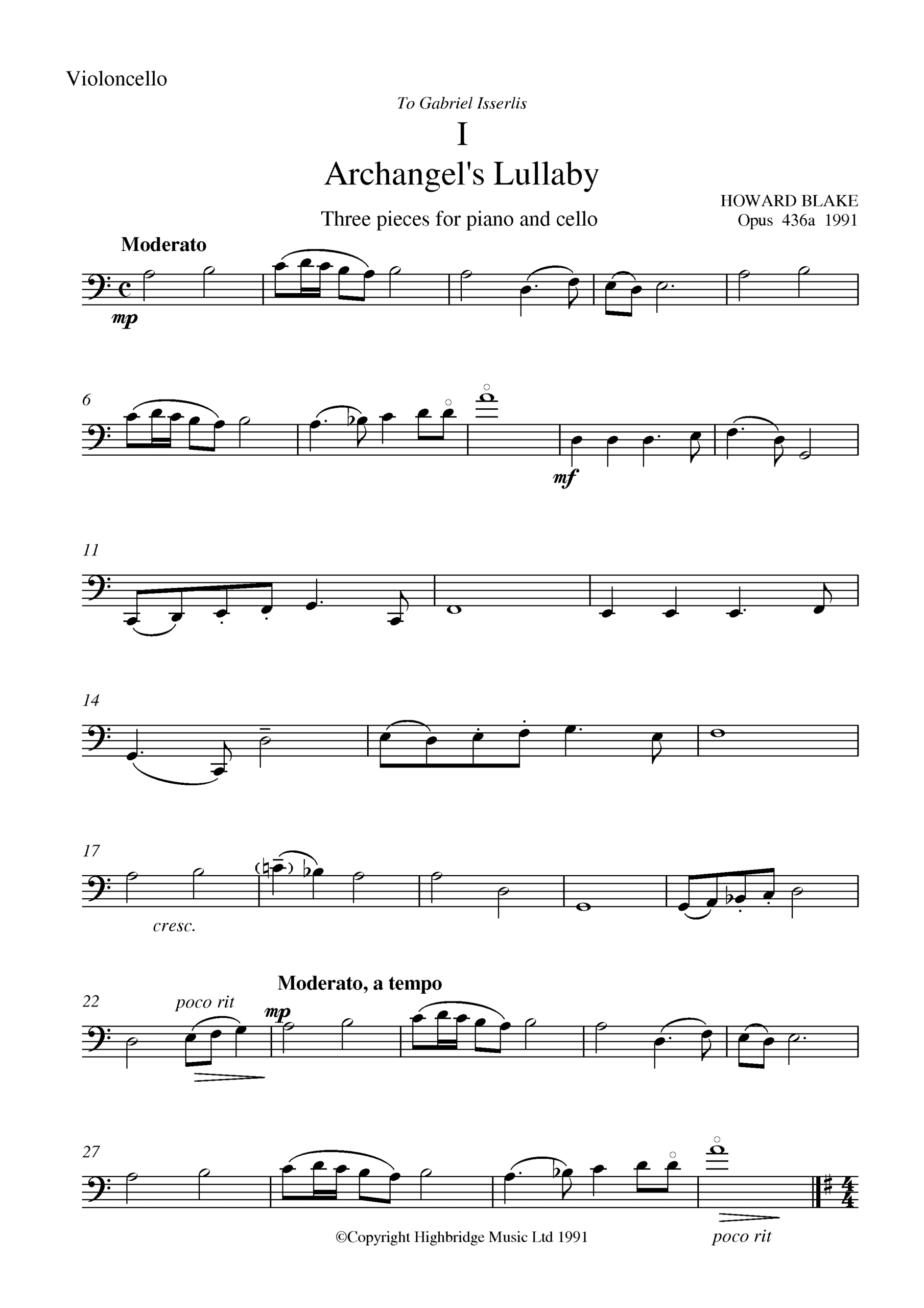 Archangel's Lullaby (for cello and piano), op.436A - cello part