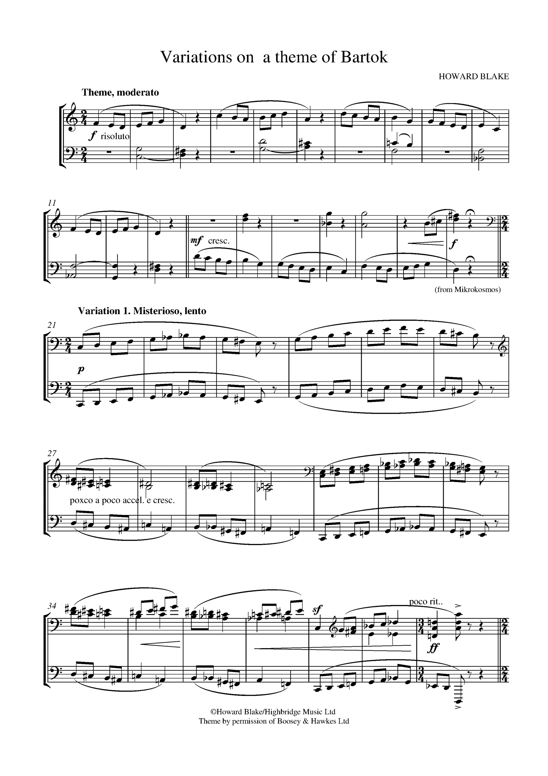 Variations on a theme of Bartok, op.3